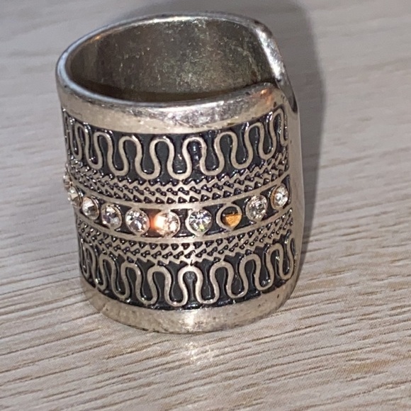 Express Sparkle Cigar Band Wide Crystal Bohemian Goth Ring Stainless Steel - Picture 11 of 14